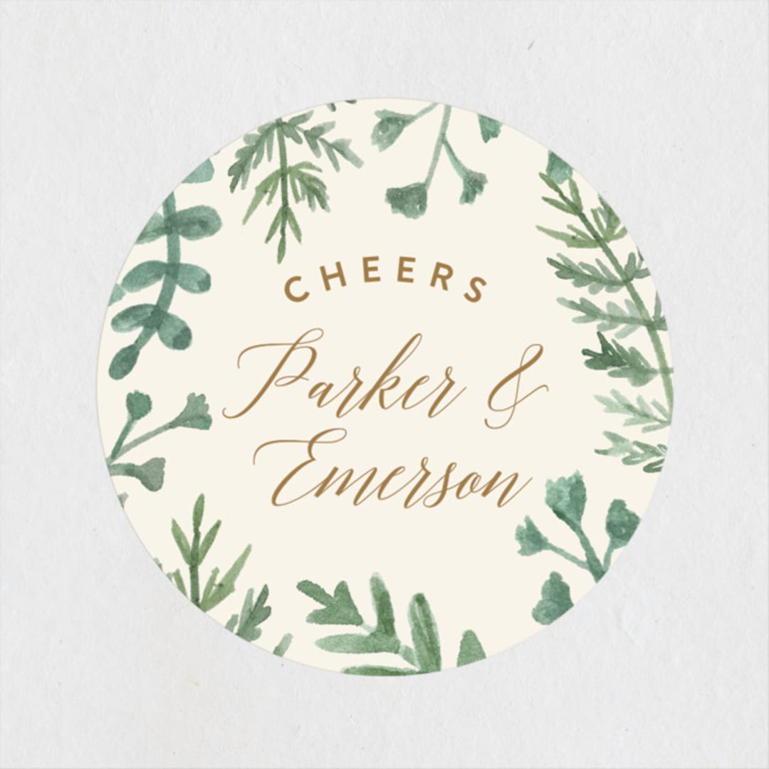 "Painted Ferns" - Wedding Favor Stickers in Cream by Amy Kross - Front
