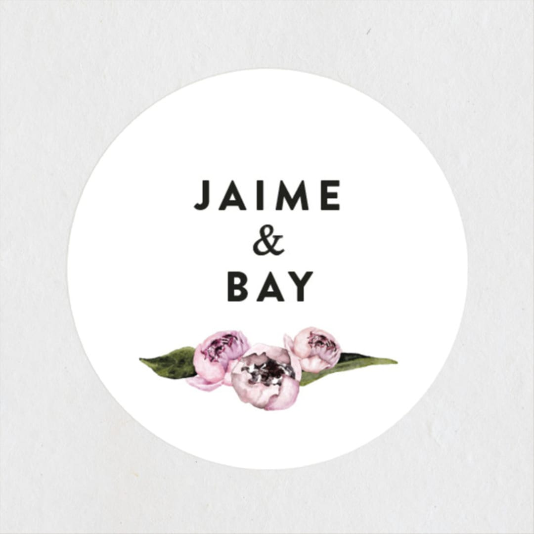 "Peony" - Wedding Favor Stickers in Ice Mist by Cass Loh - Front