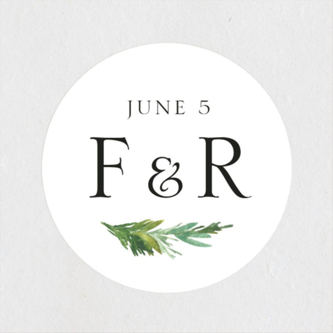 "Simple Pine Branches" - Wedding Favor Stickers in Vanilla by Mere Paper - Front