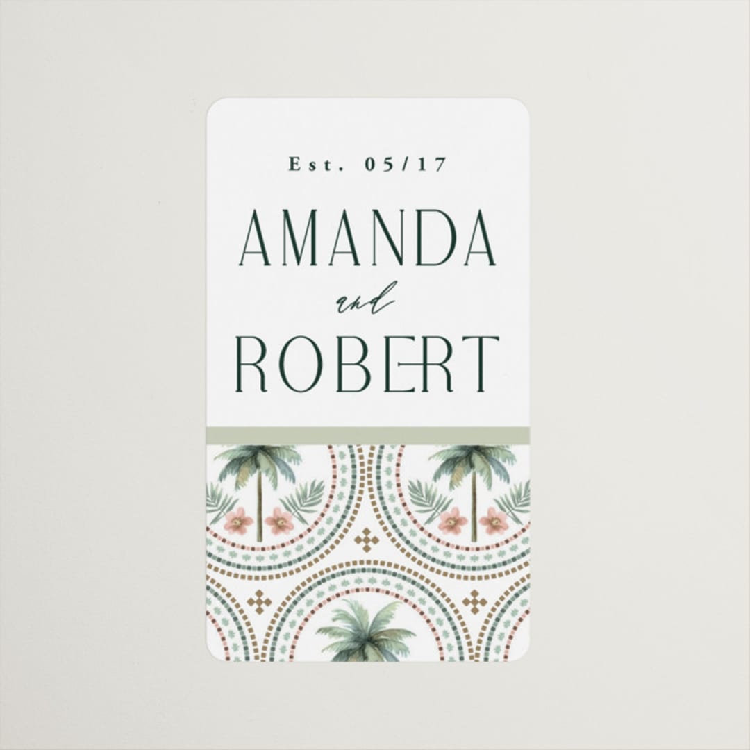 "Vintage Palms" - Wedding Favor Stickers in Sand by Maria Alou - Front