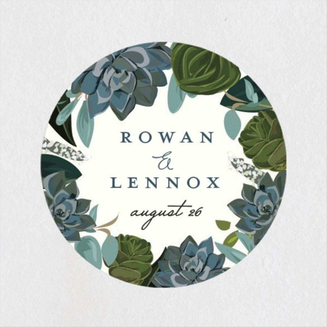 "Echeveria" - Wedding Favor Stickers in Prussian Blue by Susan Moyal - Front