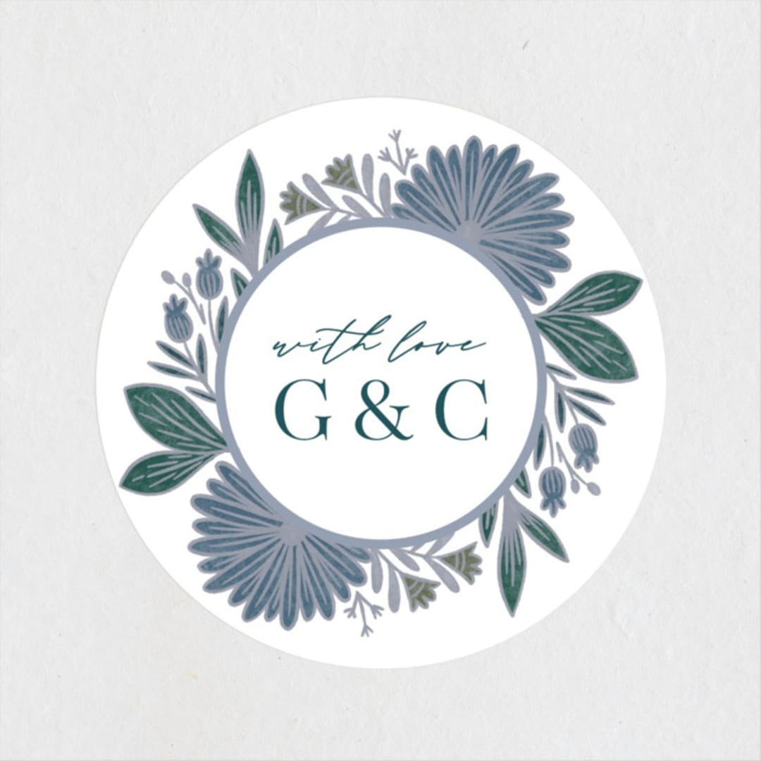 "Flourish" - Wedding Favor Stickers in Bluemoon by Jen Owens - Front