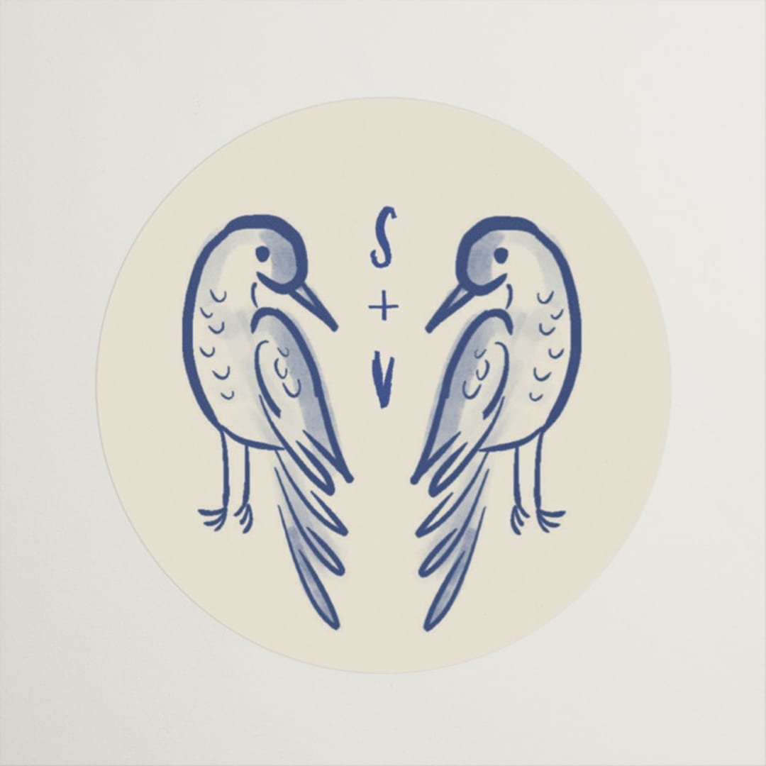 "Santa Catalina" - Wedding Favor Stickers in Marseille Blue by Ani Somi - Front