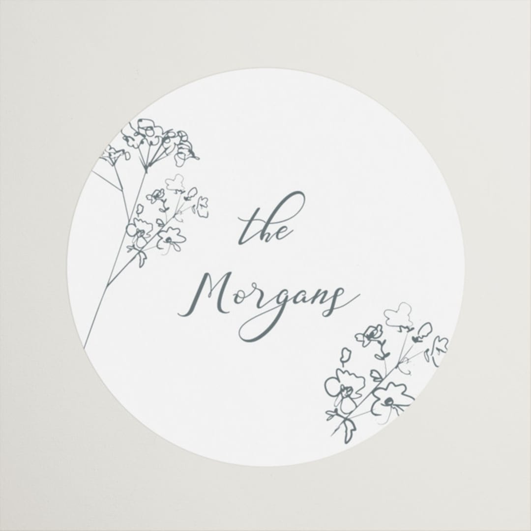 "Sketched Florals" - Wedding Favor Stickers in Storm by Baumbirdy - Front