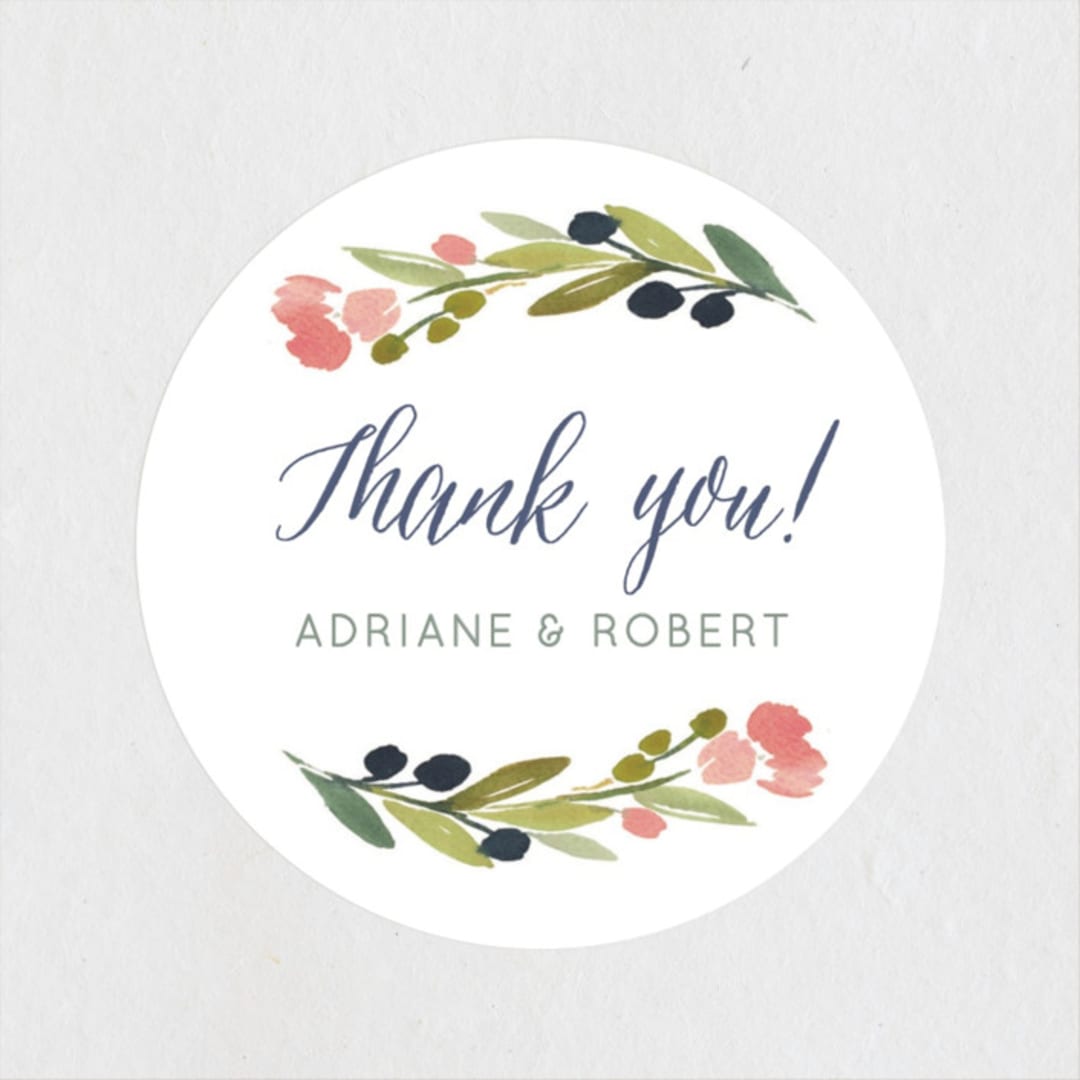 "Watercolor Wreath" - Wedding Favor Stickers in Grapefruit by Yao Cheng Design - Front