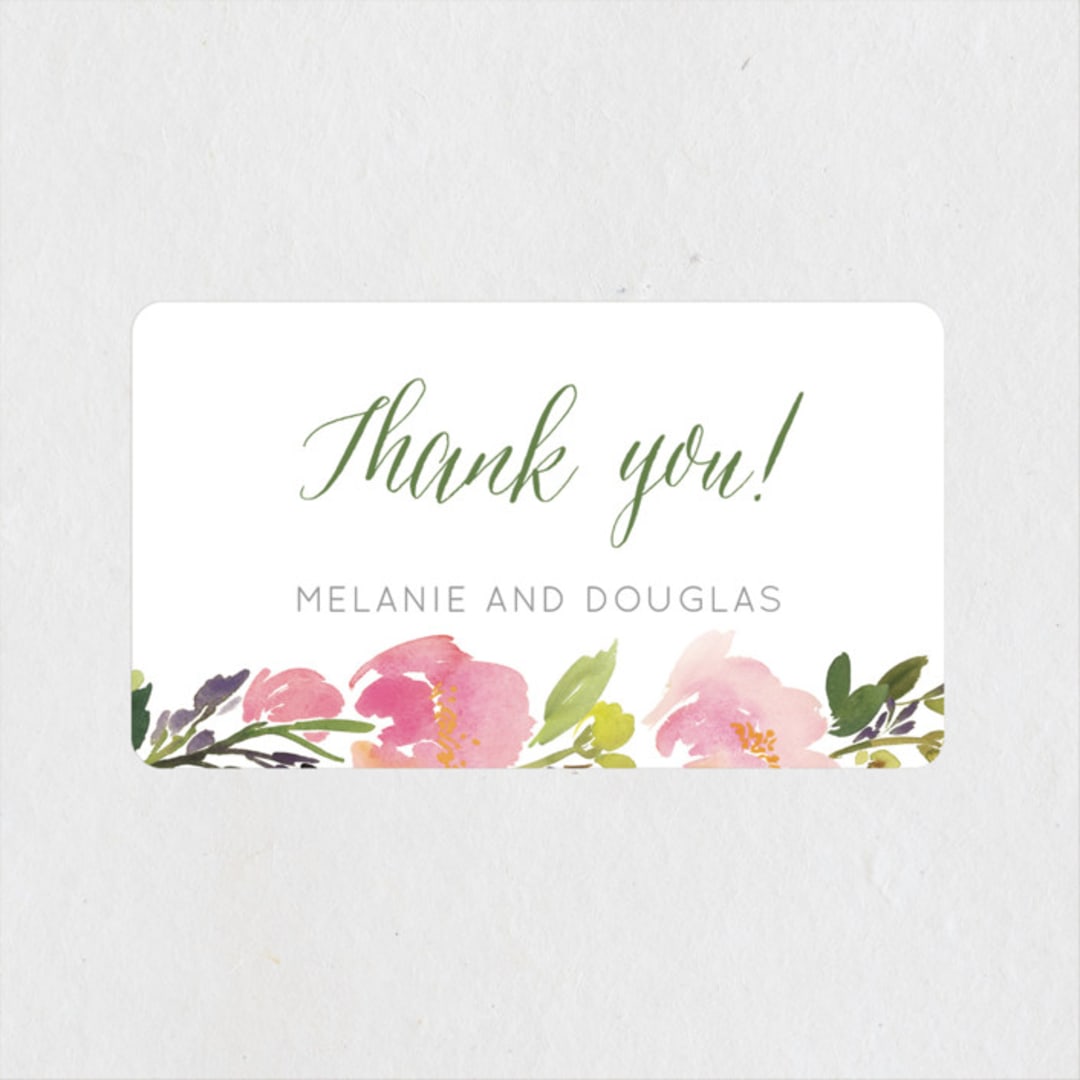 "Watercolor Floral" - Wedding Favor Stickers in Olive by Yao Cheng Design - Front