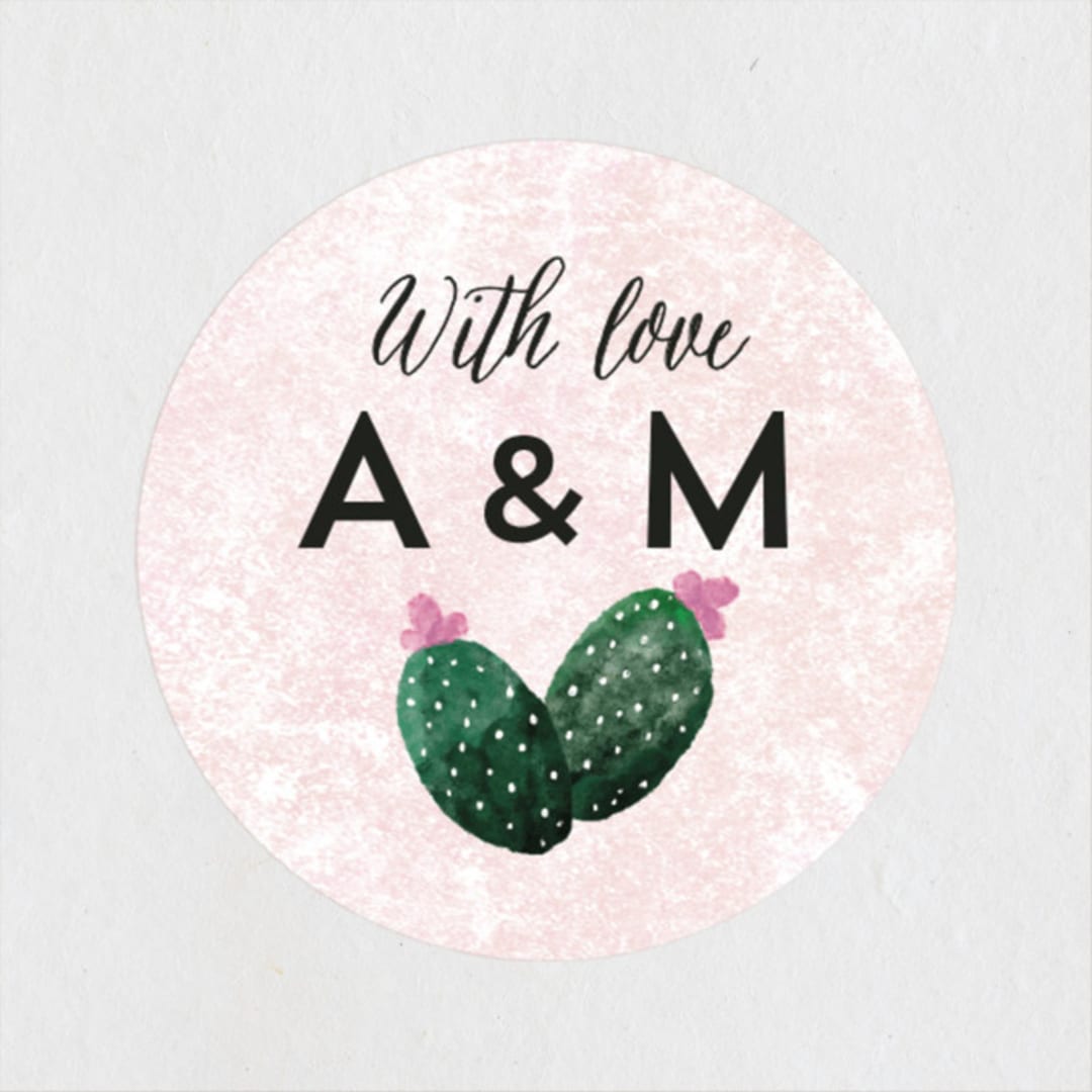 "Cacti" - Wedding Favor Stickers in Rose Crystal by Cass Loh - Front