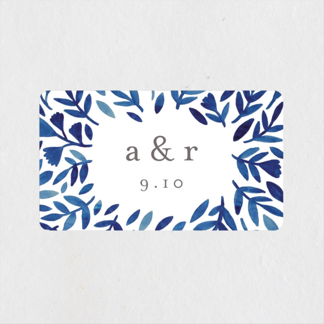 "Wildflower Floral" - Wedding Favor Stickers in Navy by Katharine Watson - Front
