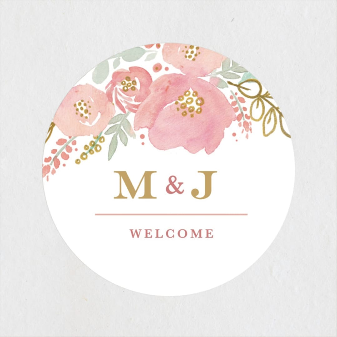 "Floral Vignette" - Wedding Favor Stickers in Brass by Kristen Smith - Front