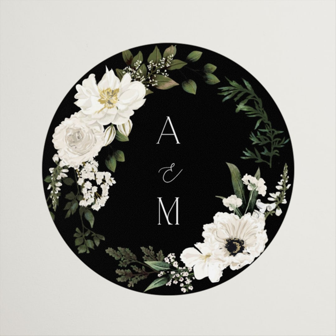 "Botanical Love" - Wedding Favor Stickers in Black Tie by Susan Moyal - Front