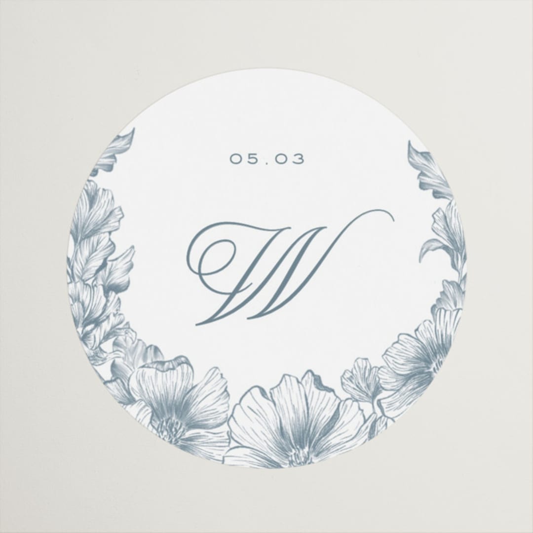 "Wreath In Bloom" - Wedding Favor Stickers in Lake by Leah Bisch - Front