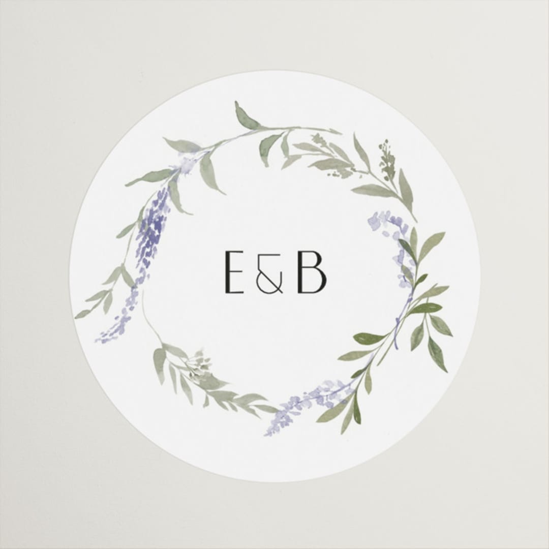 "Enchanted Evening" - Wedding Favor Stickers in Lavender by Design Lotus - Front