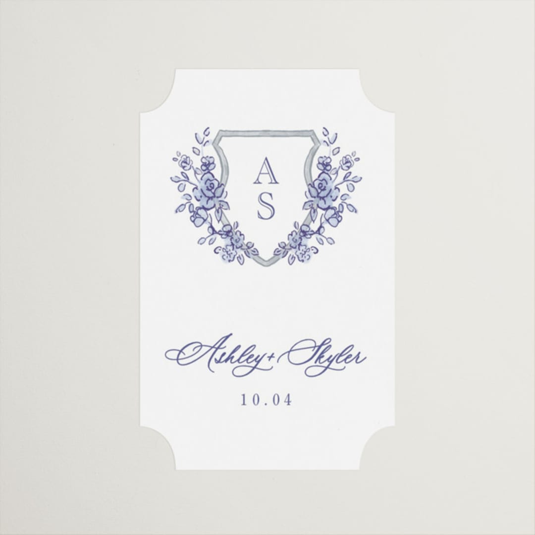"watercolor flowers crest" - Wedding Favor Stickers in Dusty Blue by Cass Loh - Front