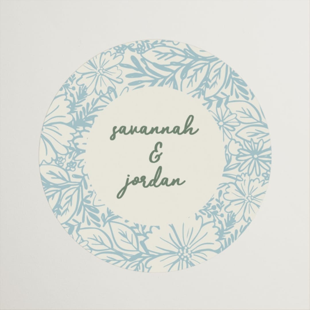 "Bloom" - Wedding Favor Stickers in Waterfall by Kelly Watkins - Front