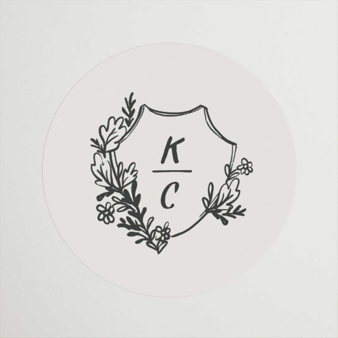 "Botanical Crest" - Wedding Favor Stickers in Ink by Kelly Watkins - Front