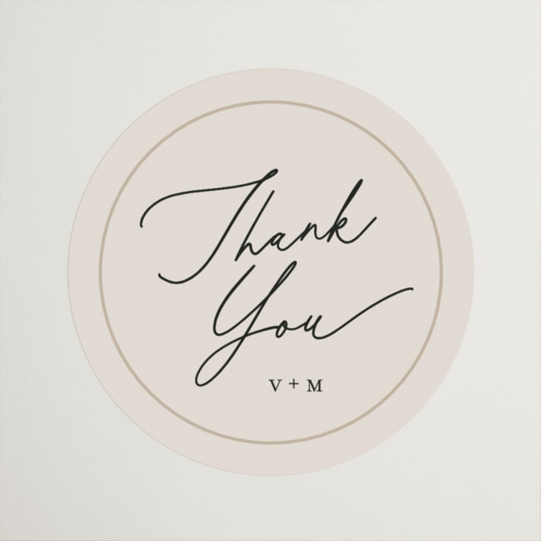 "Encircled Love" - Wedding Favor Stickers in Taupe by Kelly Schmidt - Front