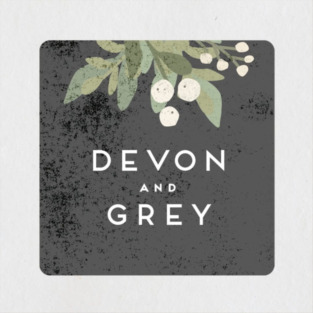 "Laurel of Greens" - Wedding Favor Stickers in Midnight by Jennifer Wick - Front