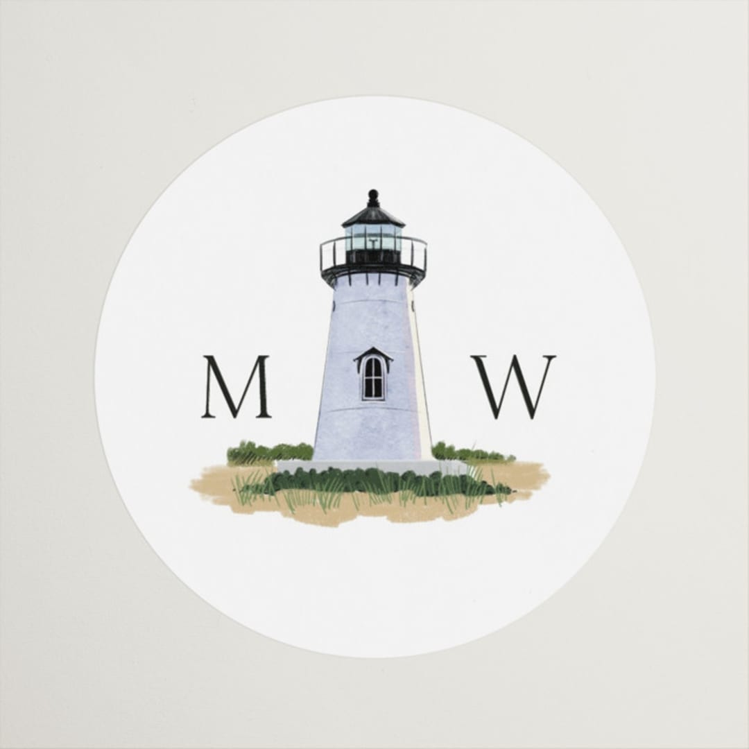 "East Coast Lighthouse" - Wedding Favor Stickers in Snow by Becky Nimoy - Front