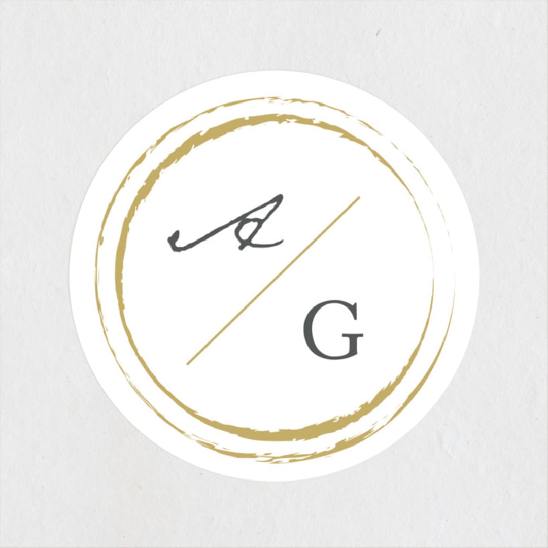 "Monogram Circle Stamp" - Wedding Favor Stickers in Antique White by fatfatin - Front