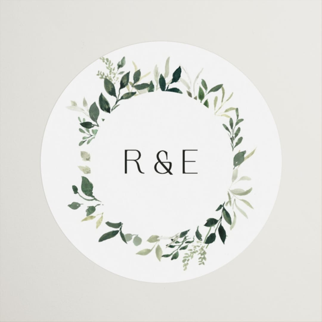 "Garden Serenity" - Wedding Favor Stickers in Greenery by Itsy Belle Studio - Front