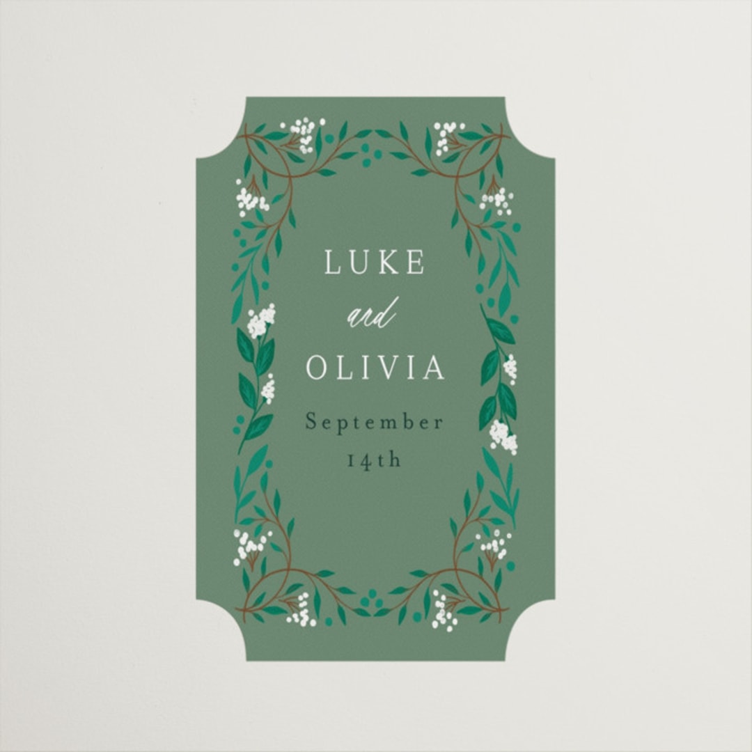 "Illuminated Storybook" - Wedding Favor Stickers in Evergreen by Alethea and Ruth - Front