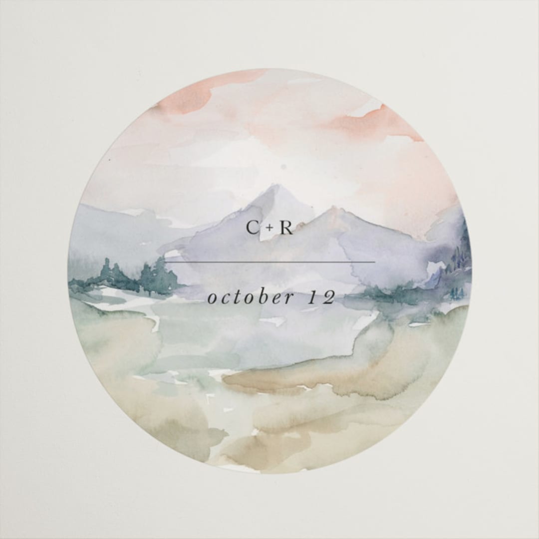"Mountain" - Wedding Favor Stickers in Latte by Lori Wemple - Front