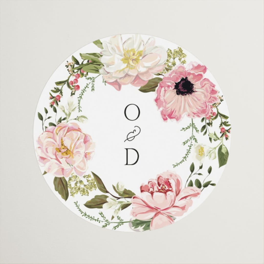 "Timeless Blooms" - Wedding Favor Stickers in Peony by Susan Moyal - Front