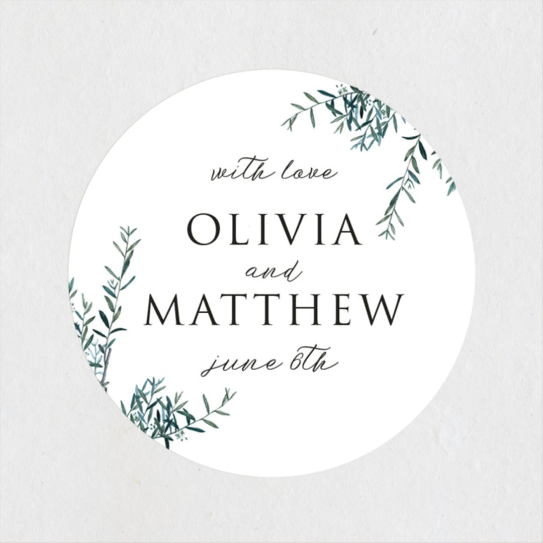 "Fresh Sage" - Wedding Favor Stickers in Olive by Christie Kelly - Front