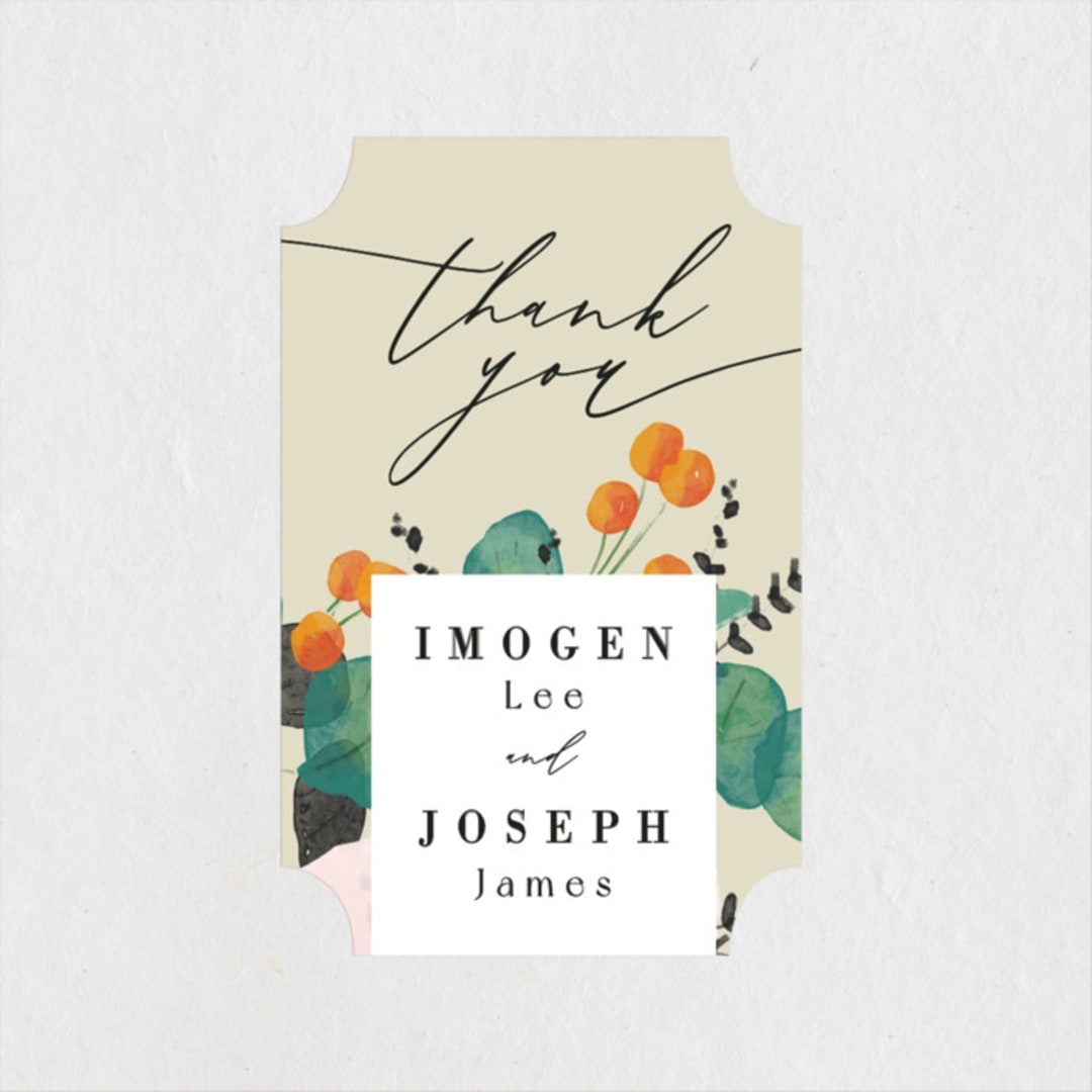 "Floral Splash" - Wedding Favor Stickers in Wheat by Keen Peachy - Front