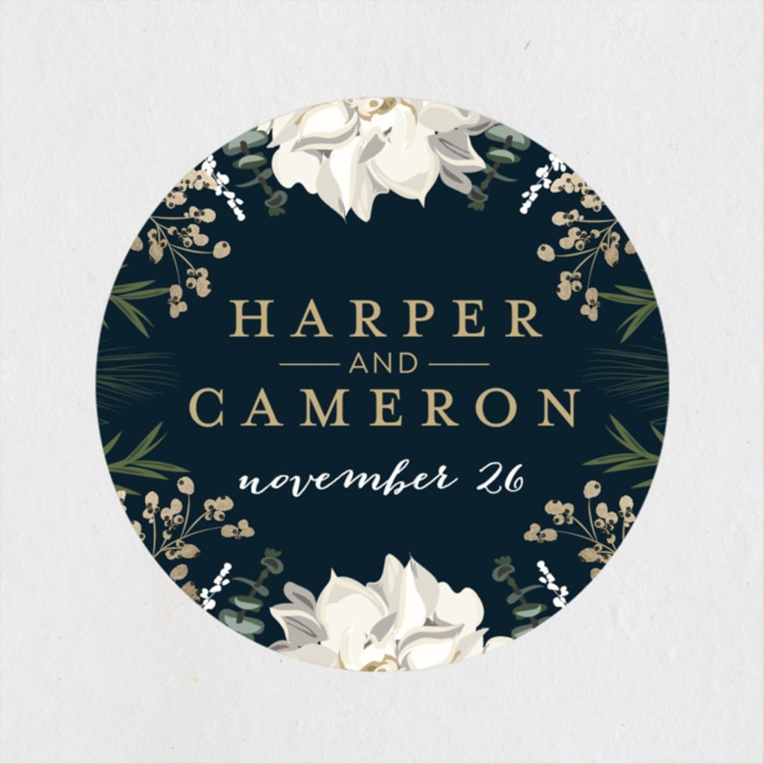 "Peonies & Berries" - Wedding Favor Stickers in Winter White by Susan Moyal - Front