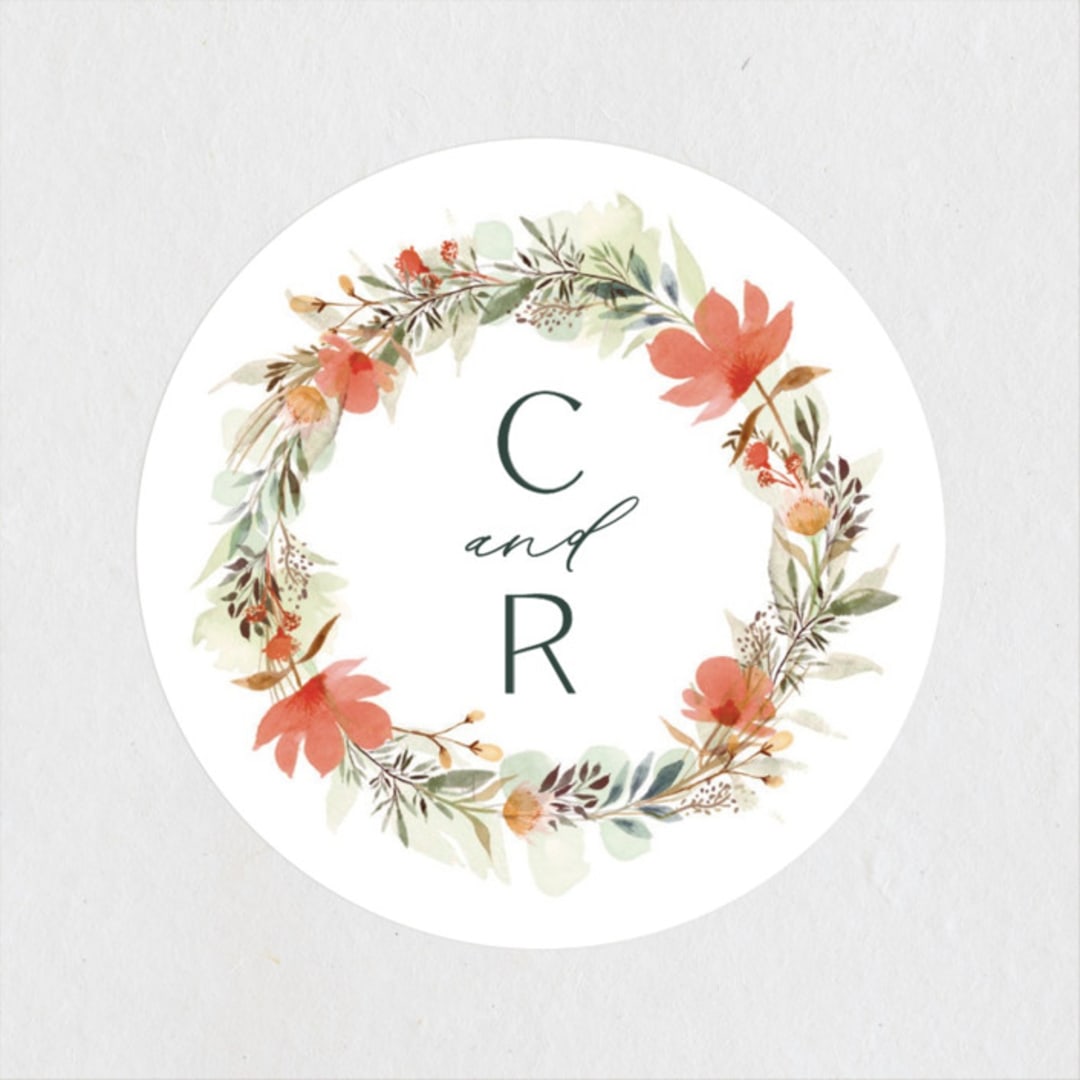 "New Blossoms" - Wedding Favor Stickers in Peach by Olivia Raufman - Front