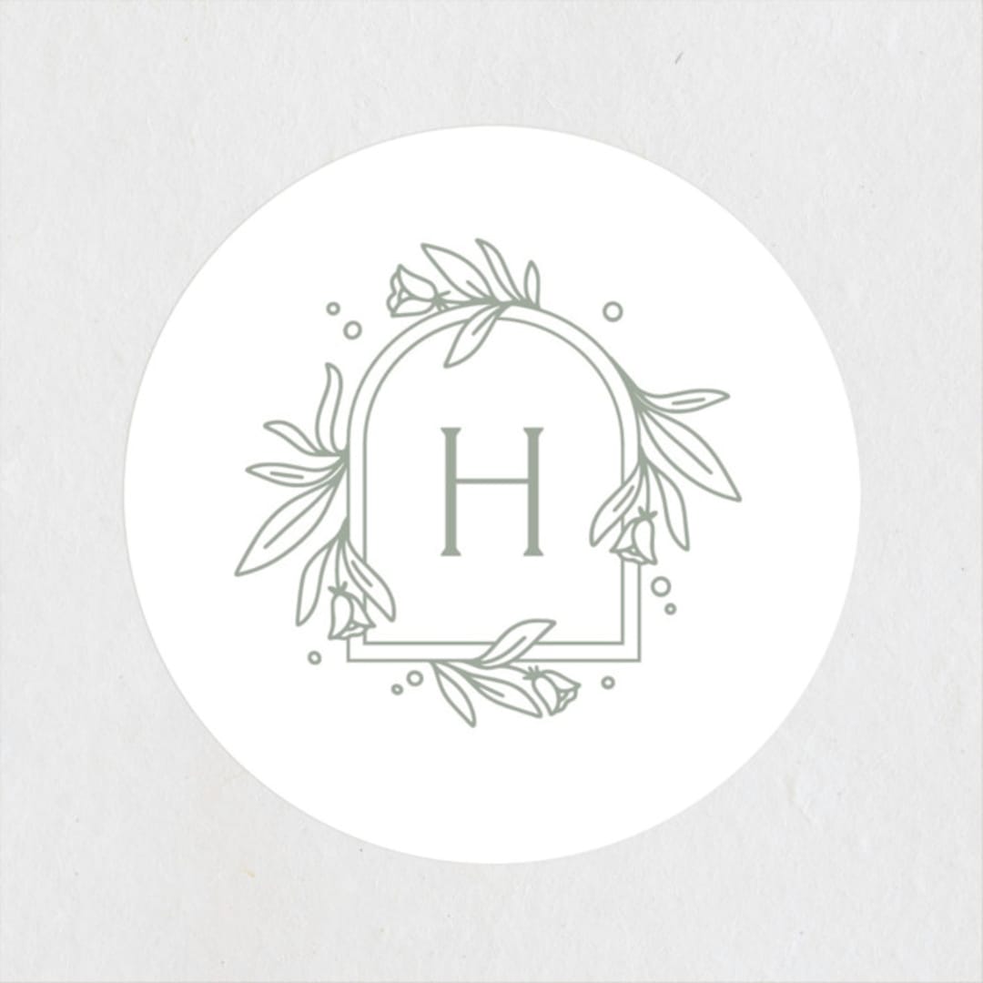 "Simple Crest" - Wedding Favor Stickers in Sage by Kristen Smith - Front