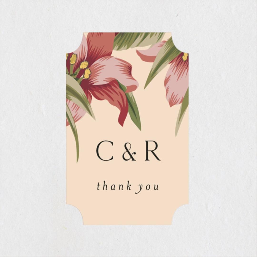 "Tropical Flowers" - Wedding Favor Stickers in Sunrise by Jennifer Holbrook - Front