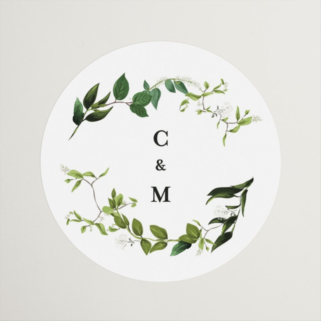 "Greenery" - Wedding Favor Stickers in Fern by Susan Moyal - Front