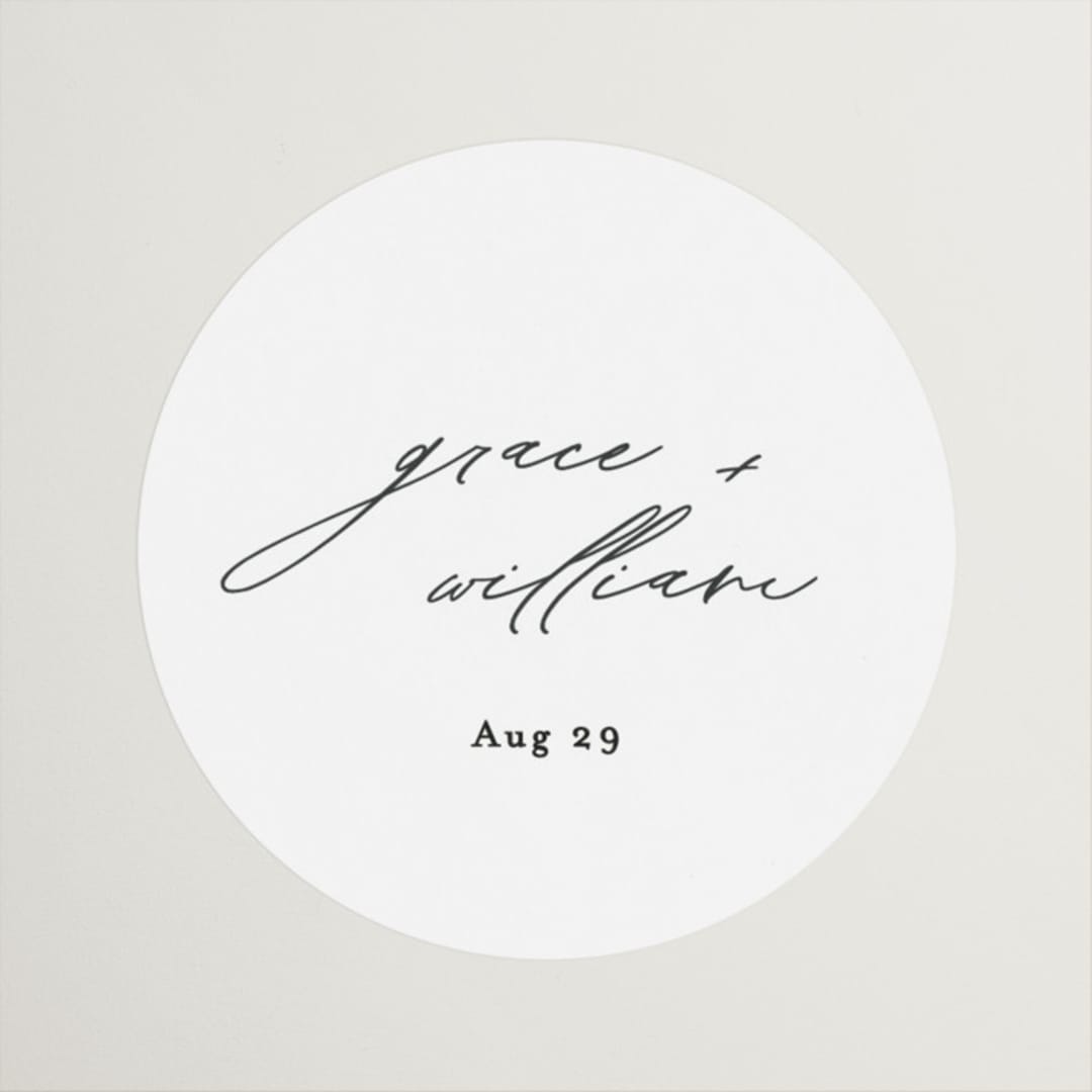 "Delicate Script" - Wedding Favor Stickers in Cotton by Angela Thompson - Front