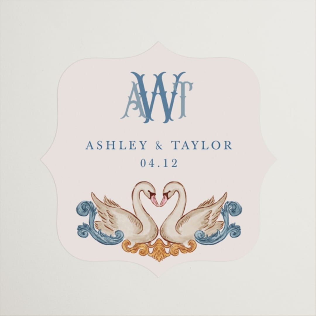 "Swan Crest" - Wedding Favor Stickers in Royal by Cass Loh - Sticker