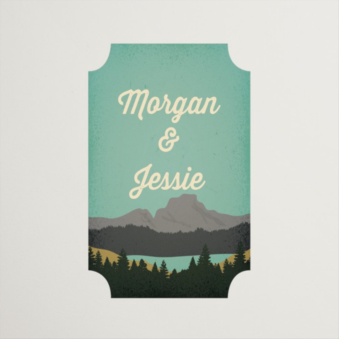 "Mountain View" - Wedding Favor Stickers in Forest by Nam Bourassa - Front