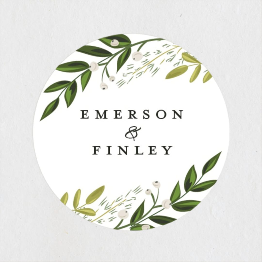 "Vines of Green" - Wedding Favor Stickers in Fern by Susan Moyal - Front