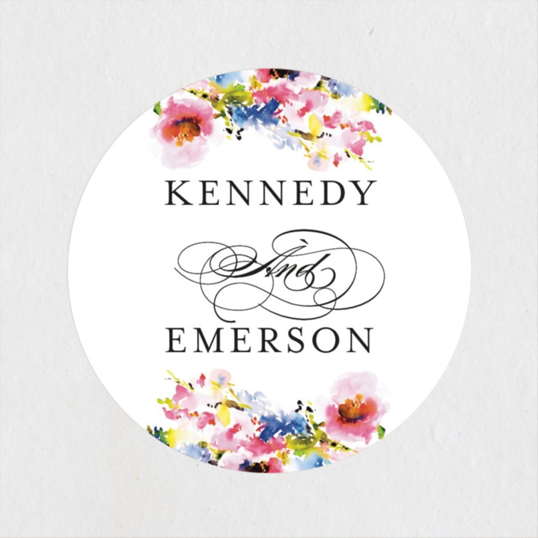 "Technicolor Flora" - Wedding Favor Stickers in Poppy by Angela Marzuki - Front