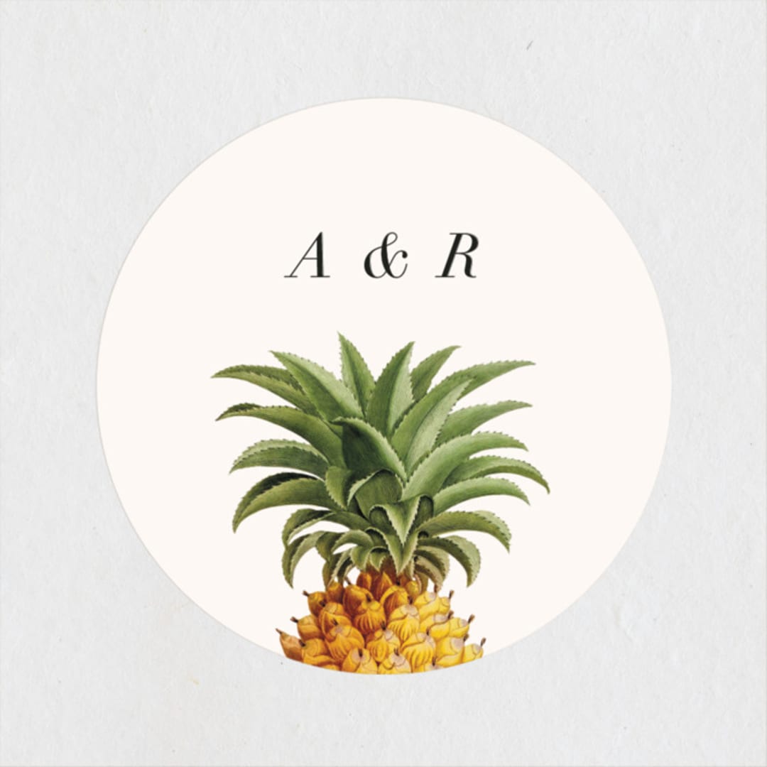 "Party in Paradise" - Wedding Favor Stickers in Pineapple by Erin Hodges - Front