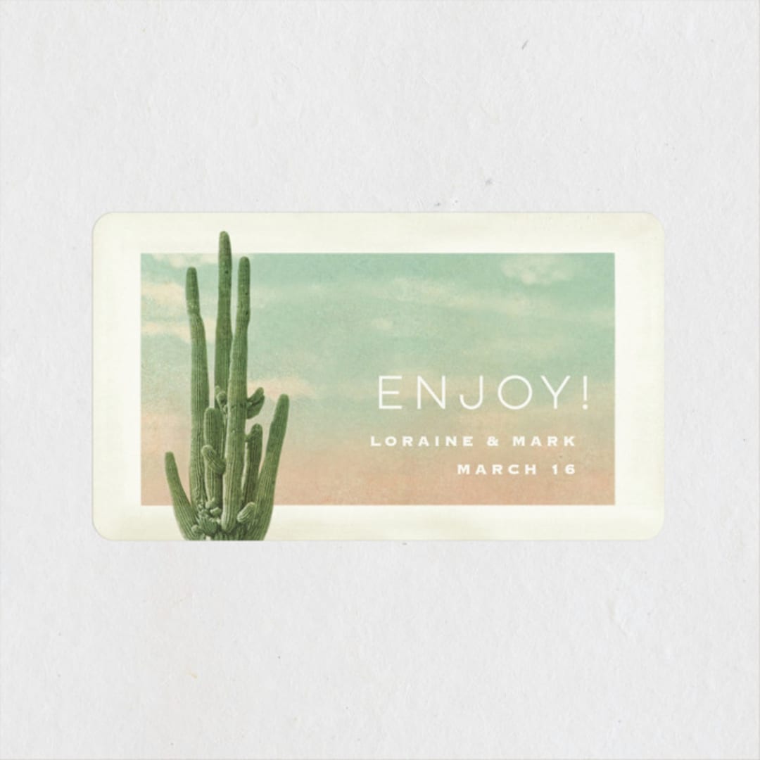 "Postcard from the Desert" - Wedding Favor Stickers in Sunset by Pink House Press - Front
