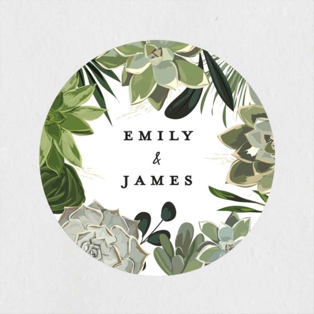 "Agave & Greens" - Wedding Favor Stickers in Ivory by Susan Moyal - Front
