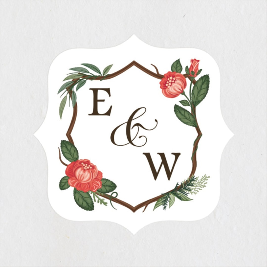 "Nature's Crest" - Wedding Favor Stickers in Forest by Paper Sun Studio - Front