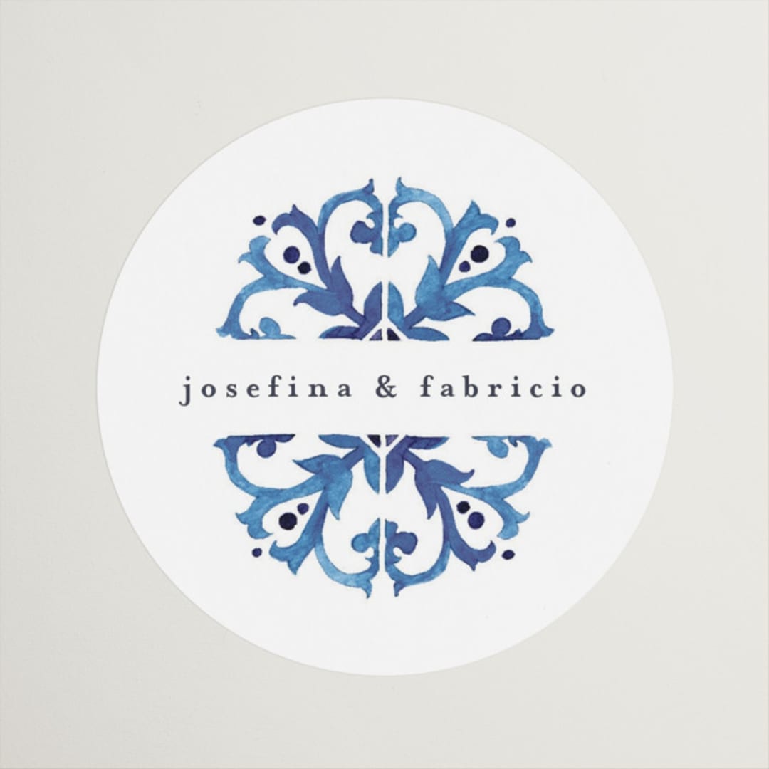 "watercolor azulejo" - Wedding Favor Stickers in Azure by Anastasia Makarova - Front