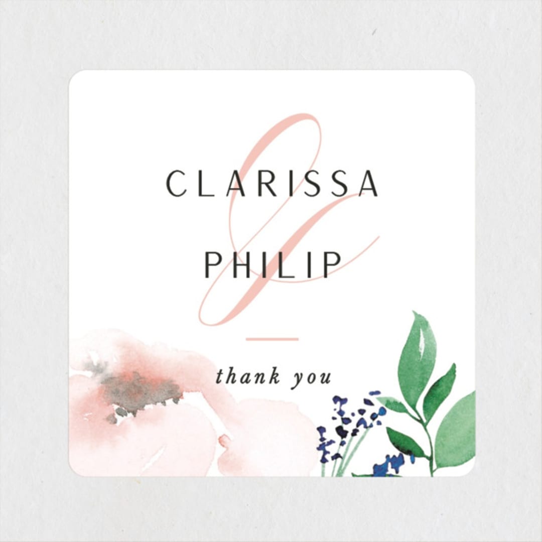 "Soft Florals" - Wedding Favor Stickers in Coral Wash by Leah Bisch - Front