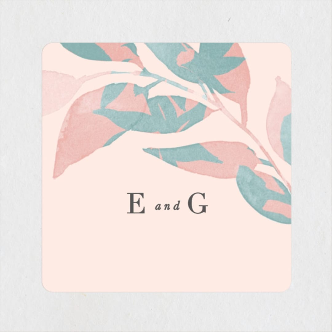 "Boho botanics" - Wedding Favor Stickers in Coral by Creo Study - Front
