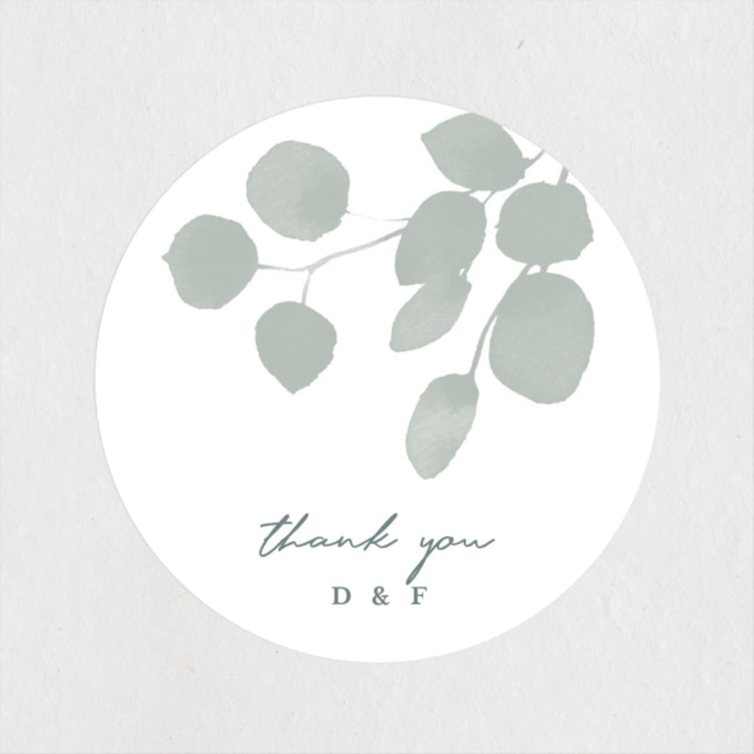 "Silver Dollar Eucalyptus" - Wedding Favor Stickers in Silver Dollar by Shannon Chen of Four Wet Feet Studio - Front