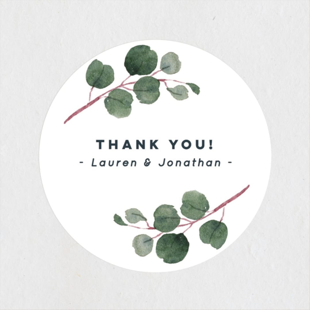 "Euca On A Whim" - Wedding Favor Stickers in Navy by Palm Bridal - Front