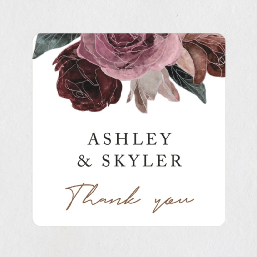 "floral corner" - Wedding Favor Stickers in Marsala by Cass Loh - Front
