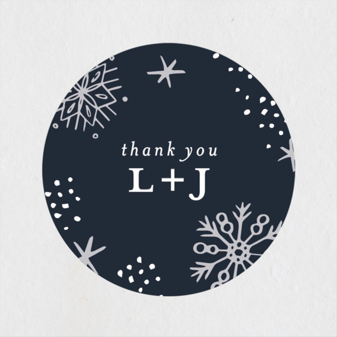 "Midnight Snowfall" - Wedding Favor Stickers in Navy by Alethea and Ruth - Front